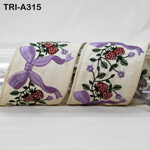 9 Yard Embroidered Ribbon Trim: Strawberry and Bow Design, Craft Sewing Fabric Border