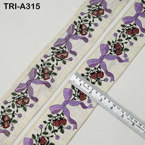 9 Yard Embroidered Ribbon Trim: Strawberry and Bow Design, Craft Sewing Fabric Border