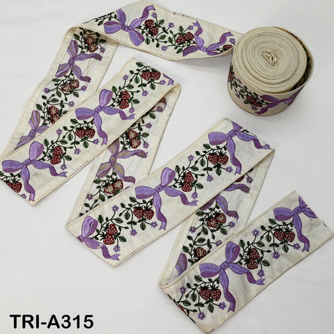 9 Yard Embroidered Ribbon Trim: Strawberry and Bow Design, Craft Sewing Fabric Border