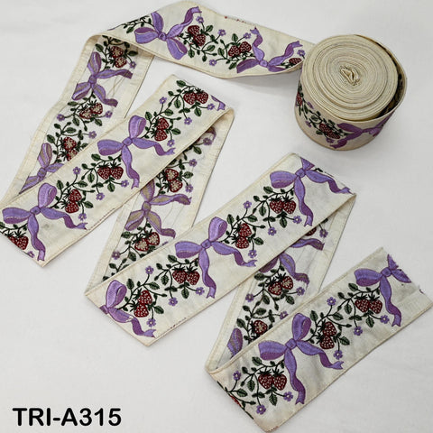 9 Yard Embroidered Ribbon Trim: Strawberry and Bow Design, Craft Sewing Fabric Border
