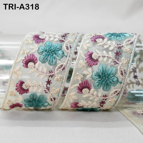 9 Yard Sea Green Indian Embroidery Ribbon 5cm Trim Sari Border DIY Crafting Sewing Embroidered Shoe making Designer Curtain Decor Trimmings