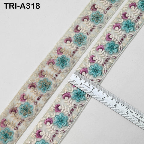 9 Yard Sea Green Indian Embroidery Ribbon 5cm Trim Sari Border DIY Crafting Sewing Embroidered Shoe making Designer Curtain Decor Trimmings