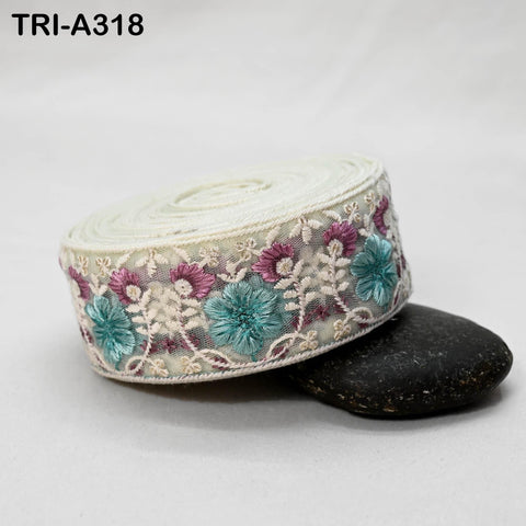 9 Yard Sea Green Indian Embroidery Ribbon 5cm Trim Sari Border DIY Crafting Sewing Embroidered Shoe making Designer Curtain Decor Trimmings
