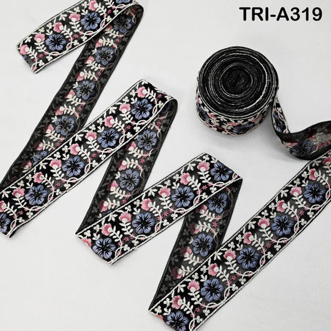 9 Yard Black Indian Embroidery Ribbon 5cm Trim Sari Border DIY Crafting Sewing Embroidered Shoe making Designer Curtain Home Decor Trimmings