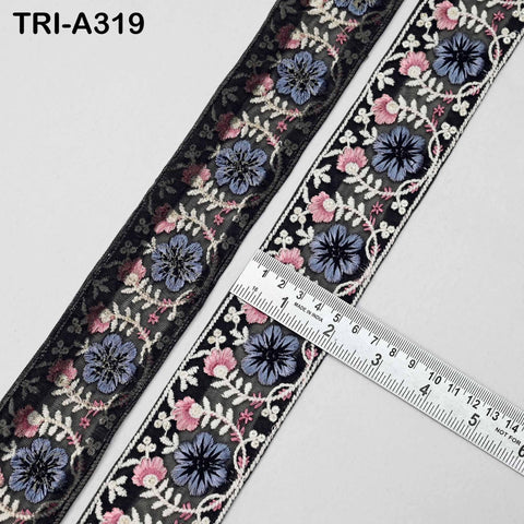 9 Yard Black Indian Embroidery Ribbon 5cm Trim Sari Border DIY Crafting Sewing Embroidered Shoe making Designer Curtain Home Decor Trimmings