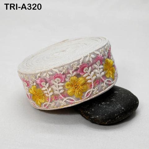 9 Yard Yellow Indian Embroidery Ribbon 5cm Trim Sari Border DIY Crafting Sewing Embroidered Shoe making Curtain Home Decor Trimmings