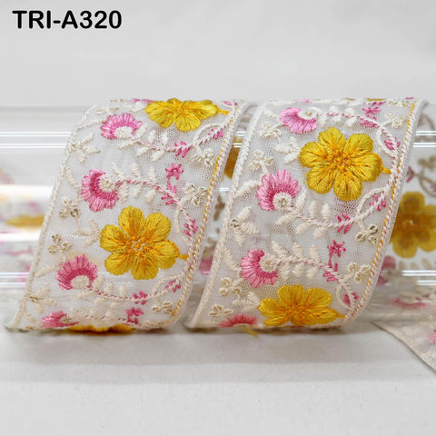 9 Yard Yellow Indian Embroidery Ribbon 5cm Trim Sari Border DIY Crafting Sewing Embroidered Shoe making Curtain Home Decor Trimmings