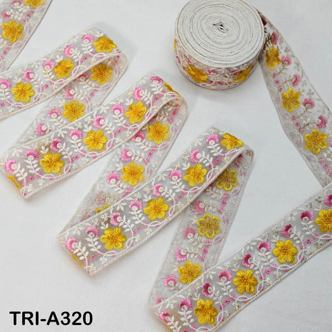 9 Yard Yellow Indian Embroidery Ribbon 5cm Trim Sari Border DIY Crafting Sewing Embroidered Shoe making Curtain Home Decor Trimmings