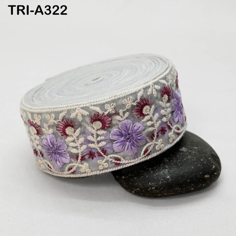 9 Yard Purple Indian Embroidery Ribbon 5cm Trim Sari Border DIY Crafting Sewing Embroidered Shoe making Curtain Home Decor Trimmings