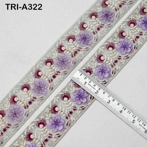 9 Yard Purple Indian Embroidery Ribbon 5cm Trim Sari Border DIY Crafting Sewing Embroidered Shoe making Curtain Home Decor Trimmings
