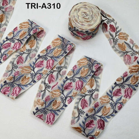 9 Yard Pink Dresses Floral Embroidered Trim: Sewing Sari Border Ribbon Costume Embellishment wear sewing Lace