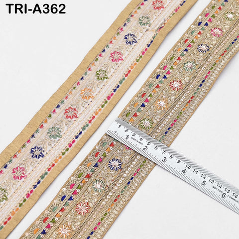 Zari & Sequin Fabric Lace: Perfect for Boho, Wedding, Sari Borders, Indian Trim, Table Runners 2.6-inch (9 Yard)