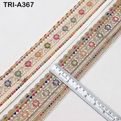 Embroidered Sari Border Trim: 2.6 Inch Gold Zari Sequins Lace for Crafts (9 Yard)