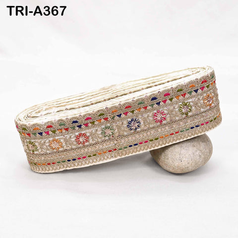 Embroidered Sari Border Trim: 2.6 Inch Gold Zari Sequins Lace for Crafts (9 Yard)