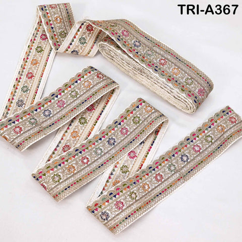 Embroidered Sari Border Trim: 2.6 Inch Gold Zari Sequins Lace for Crafts (9 Yard)