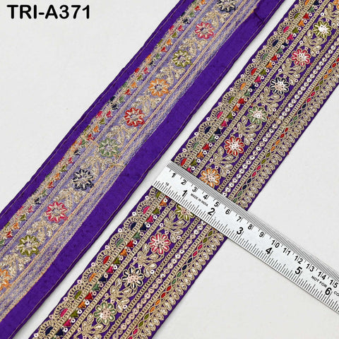 Embroidered Zari Sequin Sari Border Trim: Royal Blue Indian Craft Ribbon (9 Yard) 2.6 inches wide