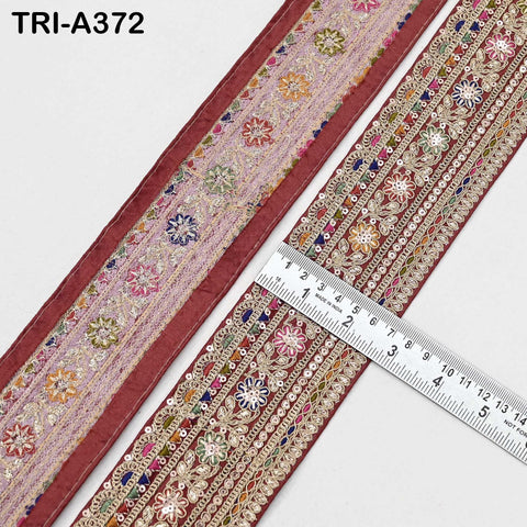 Embroidered Sari Border Trim: Maroon Gold Zari Sequin Indian Fabric Lace for Dupatta (9 Yard)