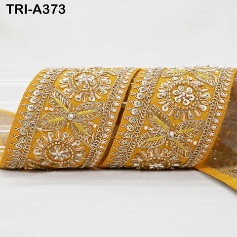 Yellow Indian Beaded Trim Ribbon – Sari Border, DIY Craft, Lampshade, Handbag Embellishment (9 Yard)