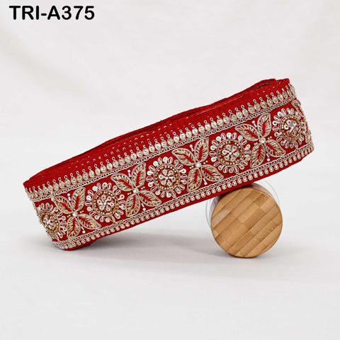 Red Indian Beaded Trim Ribbon – Sari Border, Dupatta, DIY Craft, Costumes, Handbag Embellishment (9 Yard)