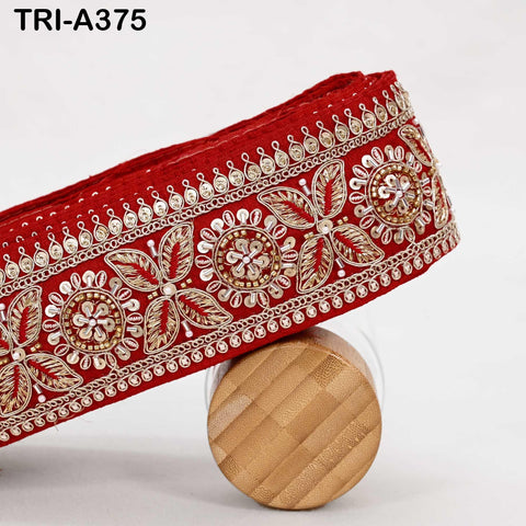 Red Indian Beaded Trim Ribbon – Sari Border, Dupatta, DIY Craft, Costumes, Handbag Embellishment (9 Yard)