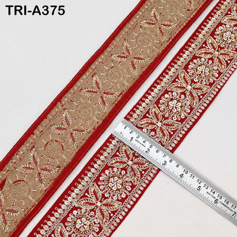 Red Indian Beaded Trim Ribbon – Sari Border, Dupatta, DIY Craft, Costumes, Handbag Embellishment (9 Yard)
