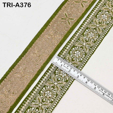 9 Yard Olive Green Indian Beaded Trim Ribbon – Sari Border, Dupatta, DIY Craft, Costumes, Handbag Embellishment