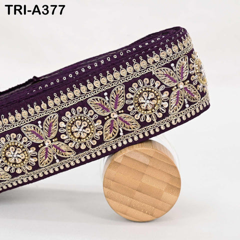 9-Yard Violet Beaded Indian Trim – Sari Border, Dupatta, Craft Embellishment