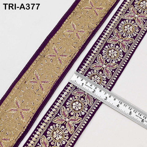 9-Yard Violet Beaded Indian Trim – Sari Border, Dupatta, Craft Embellishment