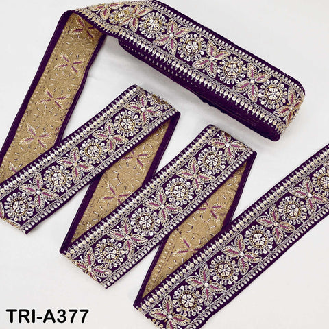 9-Yard Violet Beaded Indian Trim – Sari Border, Dupatta, Craft Embellishment