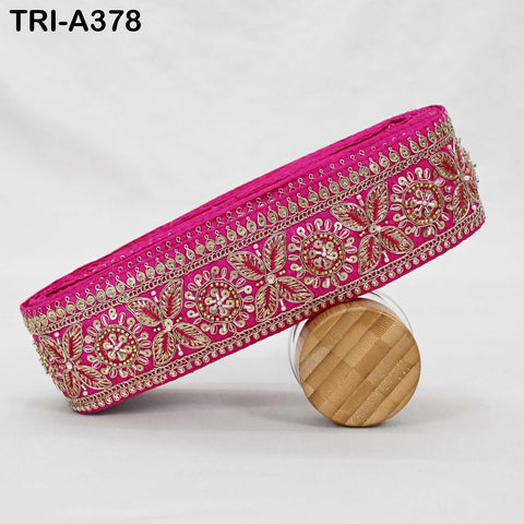 9 Yard Hot Pink Indian Beaded Trim Ribbon – Sari Border, Dupatta, DIY Craft, Costumes, Handbag Embellishment