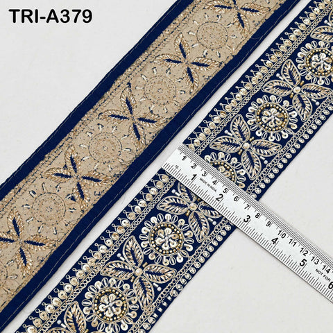 9-yard Navy Blue Indian Beaded Trim Ribbon – Sari Border, Dupatta, Craft, Costumes, Handbag Embellishment