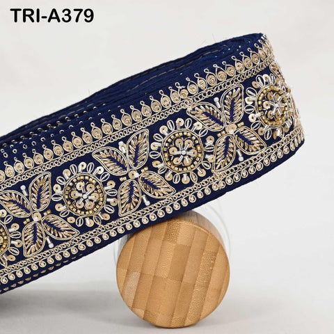 9-yard Navy Blue Indian Beaded Trim Ribbon – Sari Border, Dupatta, Craft, Costumes, Handbag Embellishment