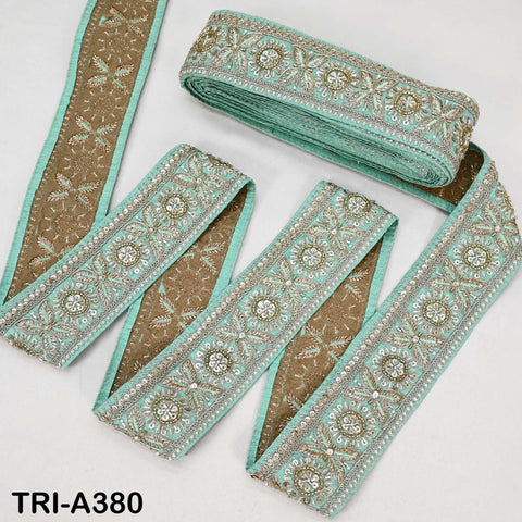9-yard Mint Green Indian Beaded Trim Ribbon – Sari Border, Dupatta, Craft, Costumes, Handbag Embellishment