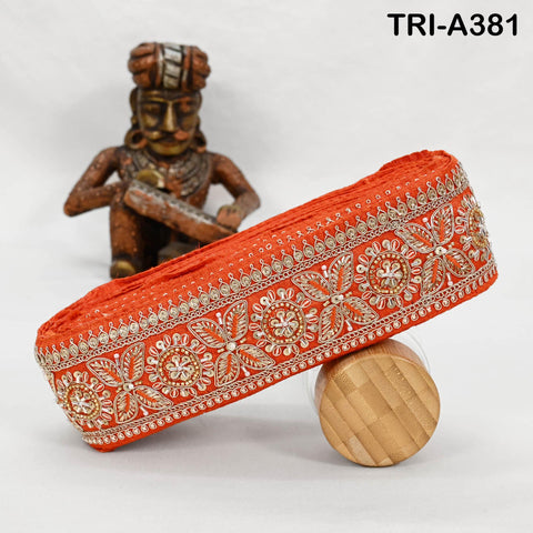 9 Yard Orange Indian Beaded Trim Ribbon – Sari Border, Dupatta, DIY Craft, Costumes, Handbag Embellishment