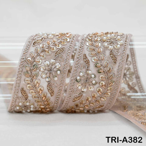 9 Yard Champagne Indian Beaded Trim Ribbon: Sari Border, Craft, Lampshade, Handbag Embellishment