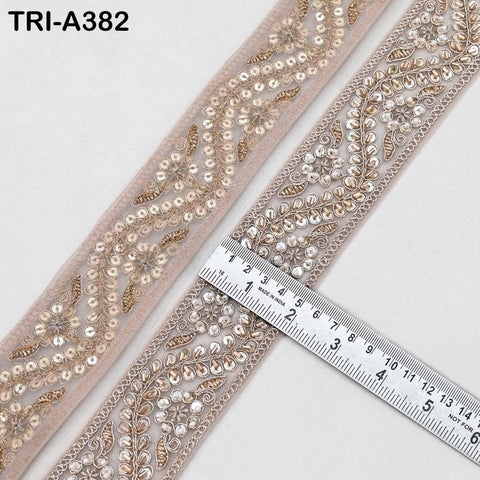 9 Yard Champagne Indian Beaded Trim Ribbon: Sari Border, Craft, Lampshade, Handbag Embellishment