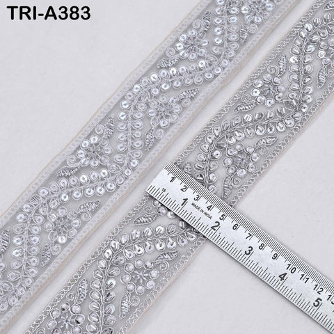 9 yard Silver Indian Beaded Trim Ribbon: 2'' Sari Border, Craft, Historic Costumes, Wedding Embellishment