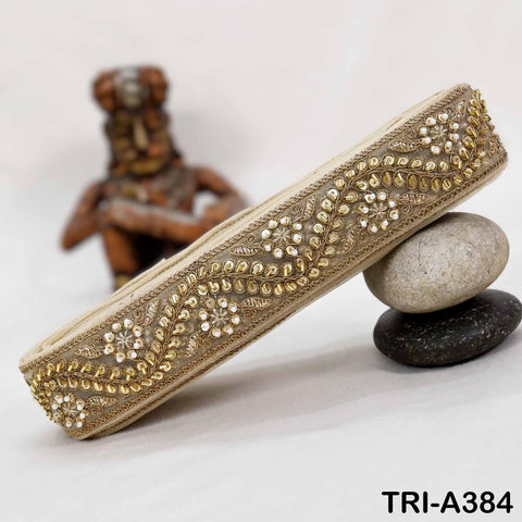 Gold Indian Beaded Trim Ribbon: Sari Border, Craft, Victorian handbags, Wedding Dresses Embellishment 9 yard