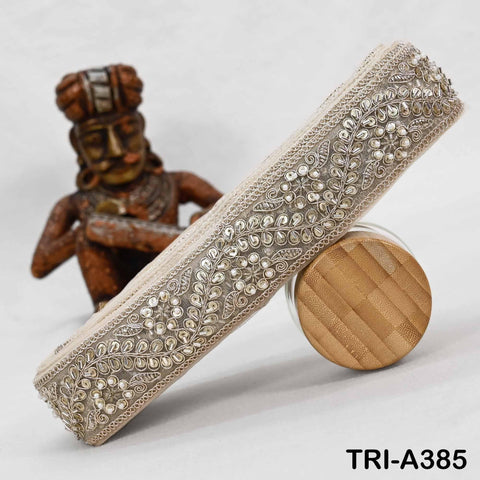 Pale Gold Indian Beaded Trim Ribbon: Sari Border, Craft, Lampshade, Handbag Embellishment