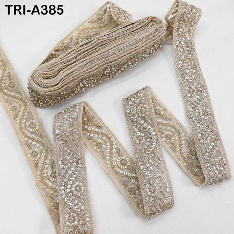 Pale Gold Indian Beaded Trim Ribbon: Sari Border, Craft, Lampshade, Handbag Embellishment