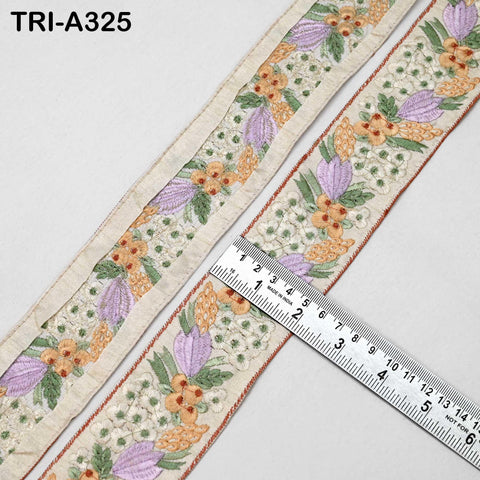 9 Yard Peach Indian Embroidery Ribbon 5cm Trim Sari Border DIY Craft Embroidery Lampshade Regency Reticules, Victorian Handbags Junk Journal