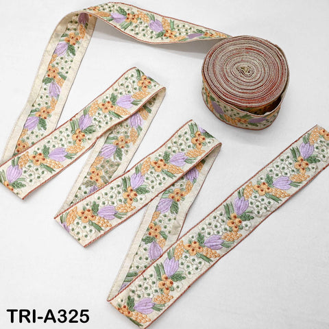 9 Yard Peach Indian Embroidery Ribbon 5cm Trim Sari Border DIY Craft Embroidery Lampshade Regency Reticules, Victorian Handbags Junk Journal