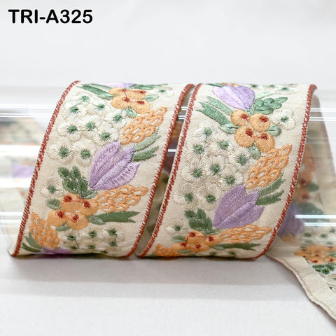 9 Yard Peach Indian Embroidery Ribbon 5cm Trim Sari Border DIY Craft Embroidery Lampshade Regency Reticules, Victorian Handbags Junk Journal