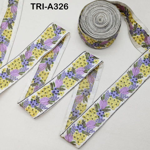 9 Yard Yellow Floral Indian Embroidery 5cm Ribbon Trim Sari Border Embellishment Decorative Dress Lace Floral Embroidered Sewing Ribbon
