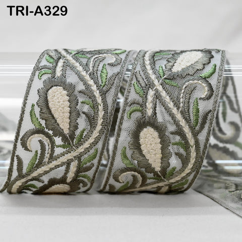 9 Yard Green Floral Sari Embellishment for Crafts Embroidery Indian Dresses Sewing Indian DIY Crafting Wear Saree Embroidered Ribbon