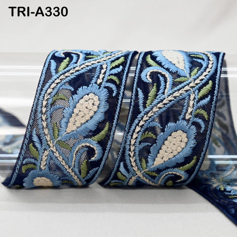 9 Yard Blue Floral Sari Embellishment for Crafts Embroidery Indian Dresses Sewing Indian DIY Crafting Wear Saree Border Embroidered Ribbon