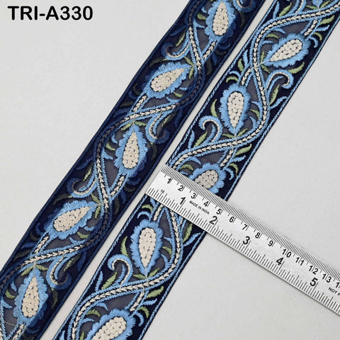 9 Yard Blue Floral Sari Embellishment for Crafts Embroidery Indian Dresses Sewing Indian DIY Crafting Wear Saree Border Embroidered Ribbon