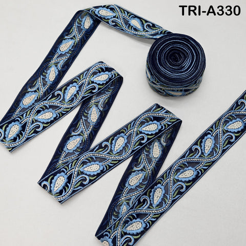 9 Yard Blue Floral Sari Embellishment for Crafts Embroidery Indian Dresses Sewing Indian DIY Crafting Wear Saree Border Embroidered Ribbon