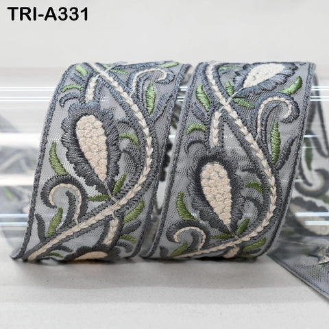 9 Yard Steel Grey Floral Sari Embellishment for Crafts Embroidery Indian Dresses Sewing Indian DIY Crafting Wear Saree Embroidered Ribbon