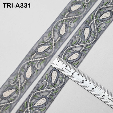 9 Yard Steel Grey Floral Sari Embellishment for Crafts Embroidery Indian Dresses Sewing Indian DIY Crafting Wear Saree Embroidered Ribbon